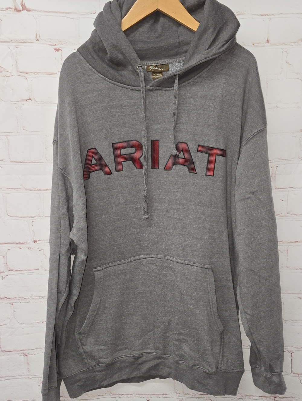Ariat Men's Heather Gray Crewneck Hoodie with Red Logo Size XL Tall
